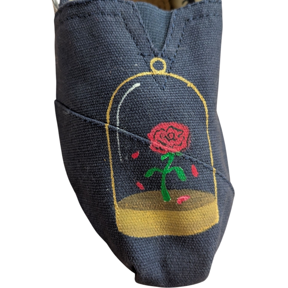TOMS Custom Hand Painted Beauty and the Beast Navy Flats Size 7 - Picture 4 of 12